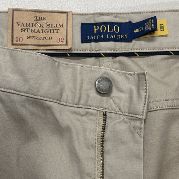Polo Ralph Lauren Varick Slim Straight Chino Pants 40x32 Stone Khaki Stretch - Picture 5 of 10